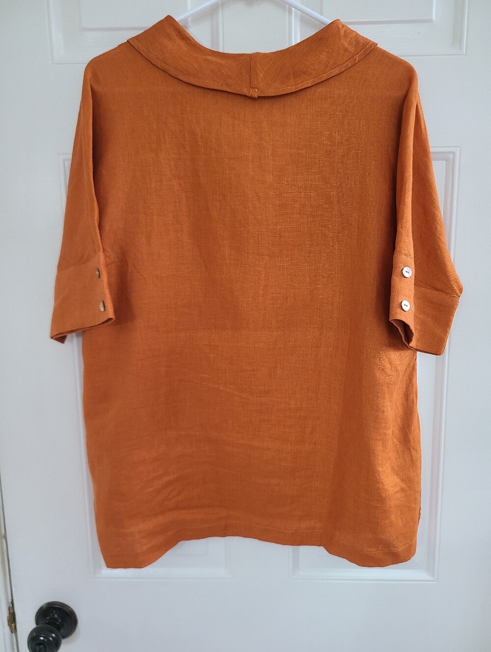 Lintico 100% Linen V Neck Short Sleeve Shirt Size M Sierra Burnt Orange - Picture 6 of 13